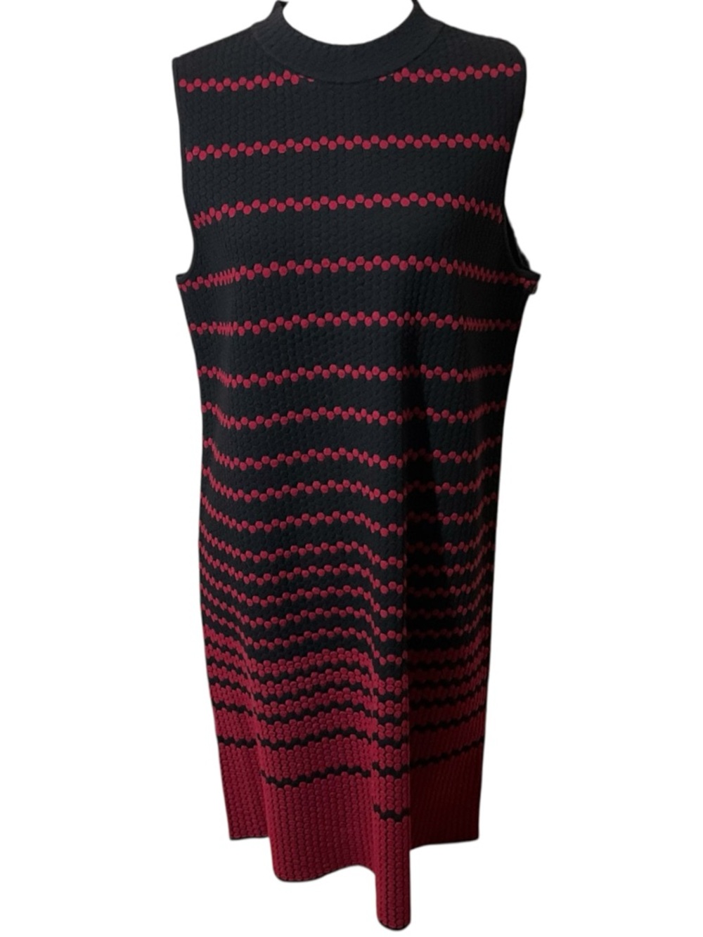 Nic + Zoe Textured Knit Dress Red Dot Black Stripe Sleeveless $188 Large
